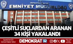 Çeşitli suçlardan aranan 34 kişi yakalandı