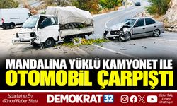 MANDALİNA YÜKLÜ KAMYONET İLE OTOMOBİL ÇARPIŞTI