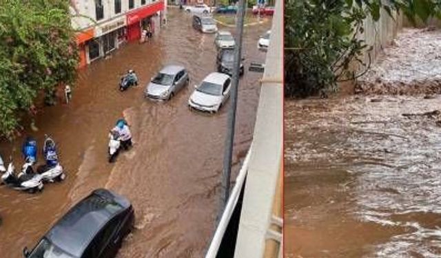 Muğla Muğla oldu olalı böyle yağmur görmedi! Araçlar suya gömüldü, cadde ve sokaklar göle döndü