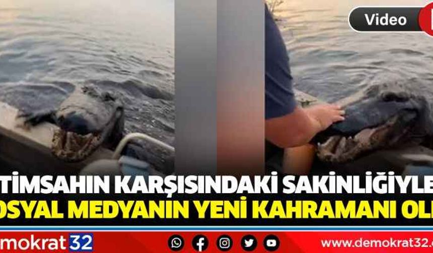 Timsahın karşısındaki sakinliğiyle sosyal medyanın yeni kahramanı oldu