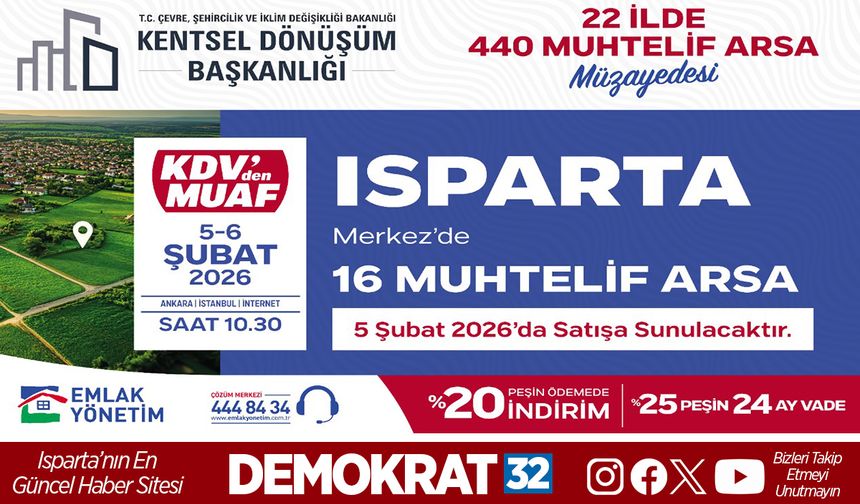 Isparta’da 16 muhtelif arsa satışa çıkıyor