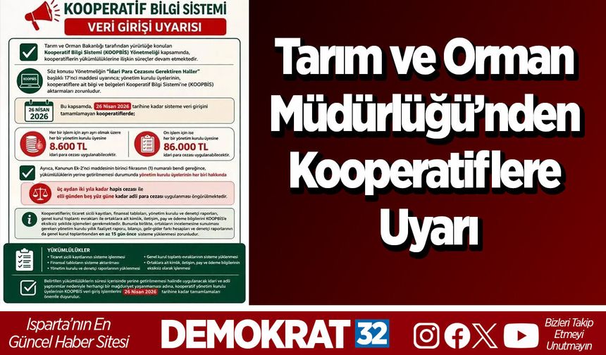 Tarım ve Orman Müdürlüğü’nden Kooperatiflere Uyarı