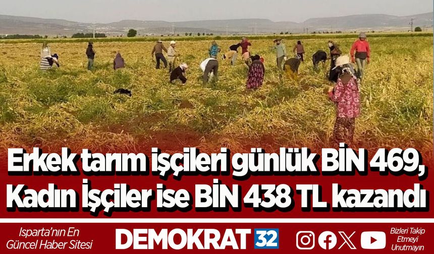 Erkek tarım işçileri günlük BİN 469, Kadın İşçiler ise BİN 438 TL kazandı