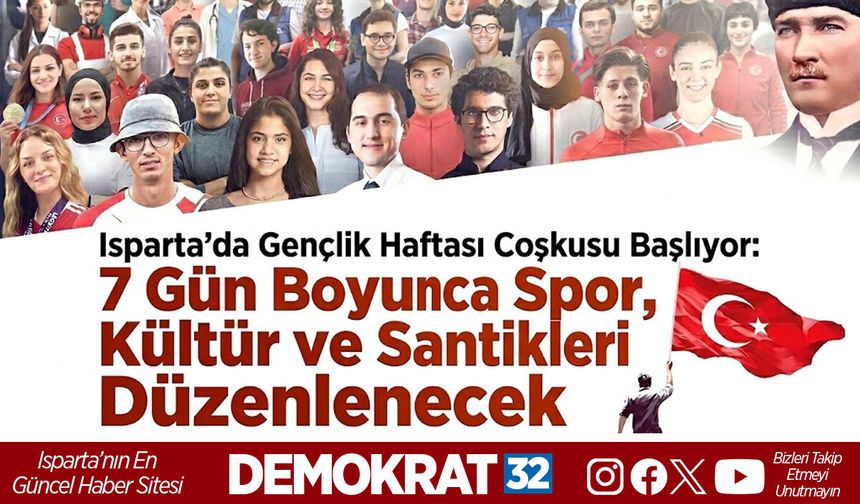 Isparta’da Gençlik Haftası Coşkusu Başlıyor: 7 Gün Boyunca Spor, Kültür ve Sanat Etkinlikleri Düzenlenecek