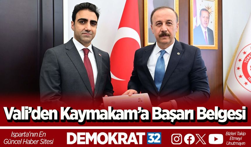 Vali’den Kaymakam’a Başarı Belgesi