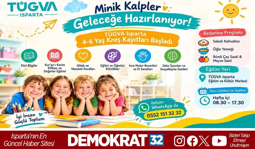 TÜGVA Isparta’da 4-6 Yaş Kreş Kayıtları Başladı