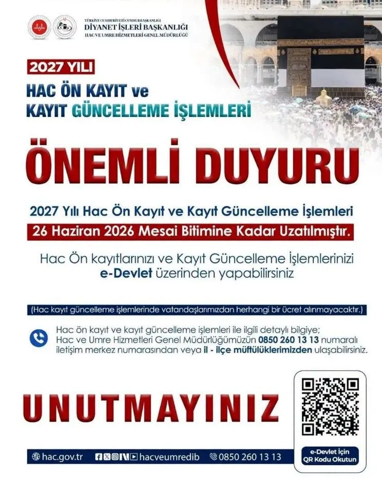 Hac Ön Kayıt Süresi Uzatıldı